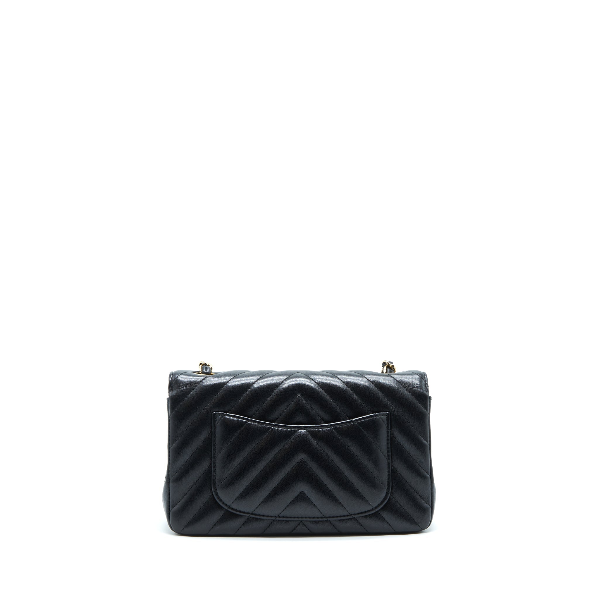 CHANEL CHEVRON MINI RECTANGULAR FLAP BAG LAMBSKIN BLACK LGHW