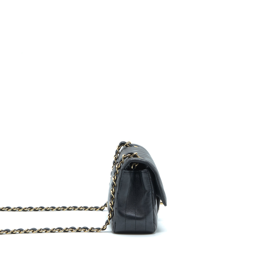 CHANEL CHEVRON MINI RECTANGULAR FLAP BAG LAMBSKIN BLACK LGHW