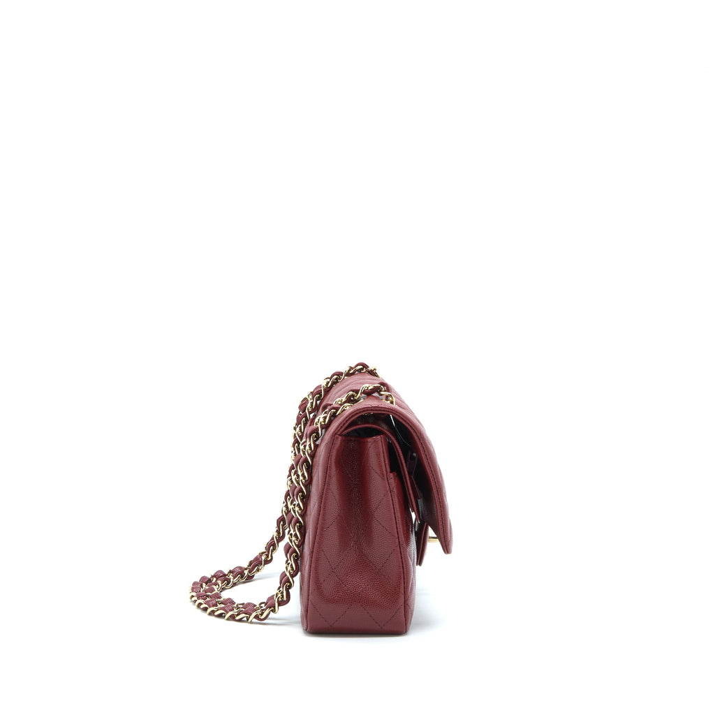 CHANEL MEDIUM CLASSIC DOUBLE FLAP BAG CAVIAR DARK RED LGHW