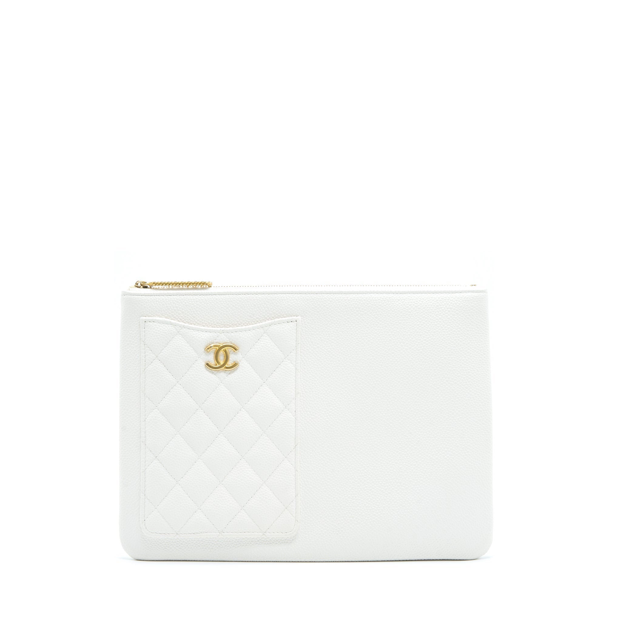 CHANEL SEASONAL ZIPPY POUCH CAVIAR WHITE GHW