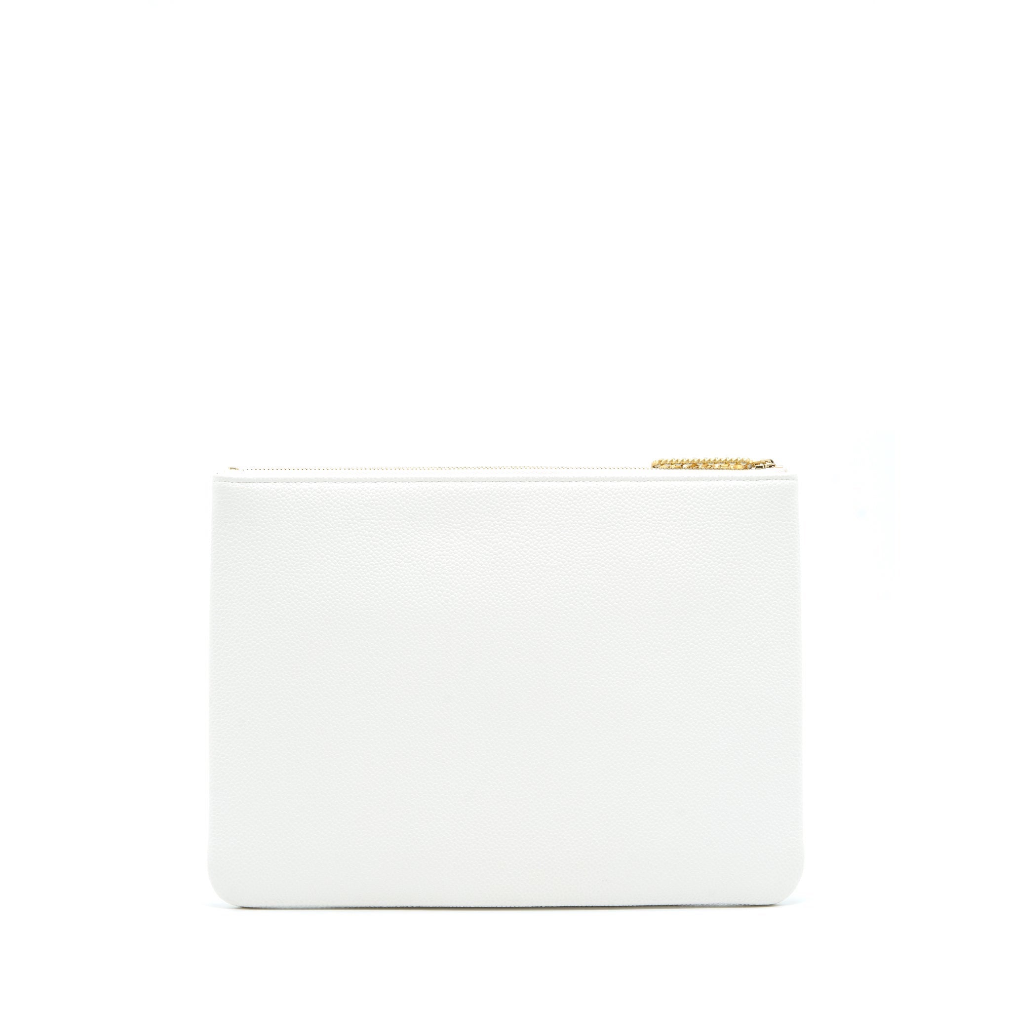 CHANEL SEASONAL ZIPPY POUCH CAVIAR WHITE GHW