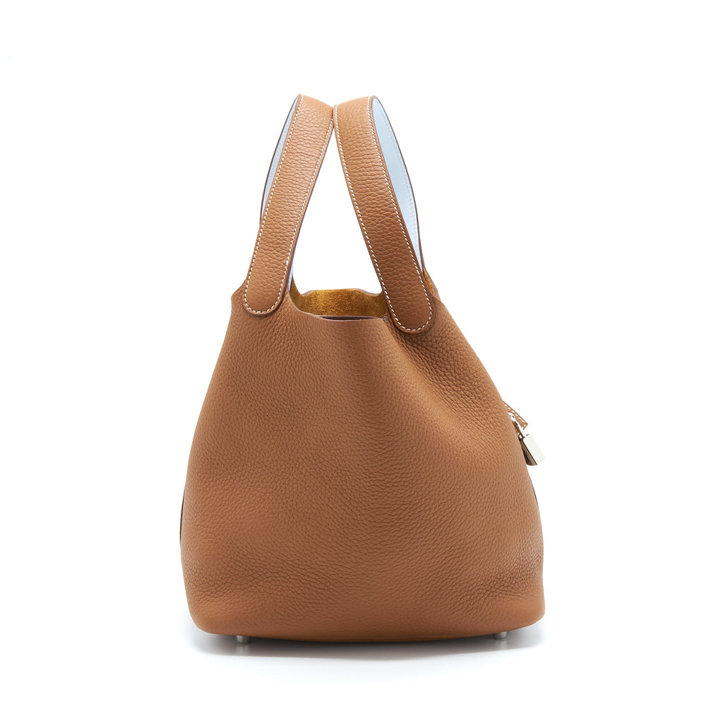 HERMES PICOTIN 22 LOCK BAG CLEMENCE GOLD / BLUE BRUME SHW