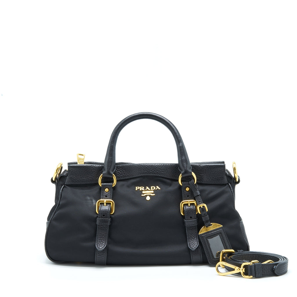 PRADA TESSUTO HANDLE BAG NYLON AND LEATHER BLACK GHW