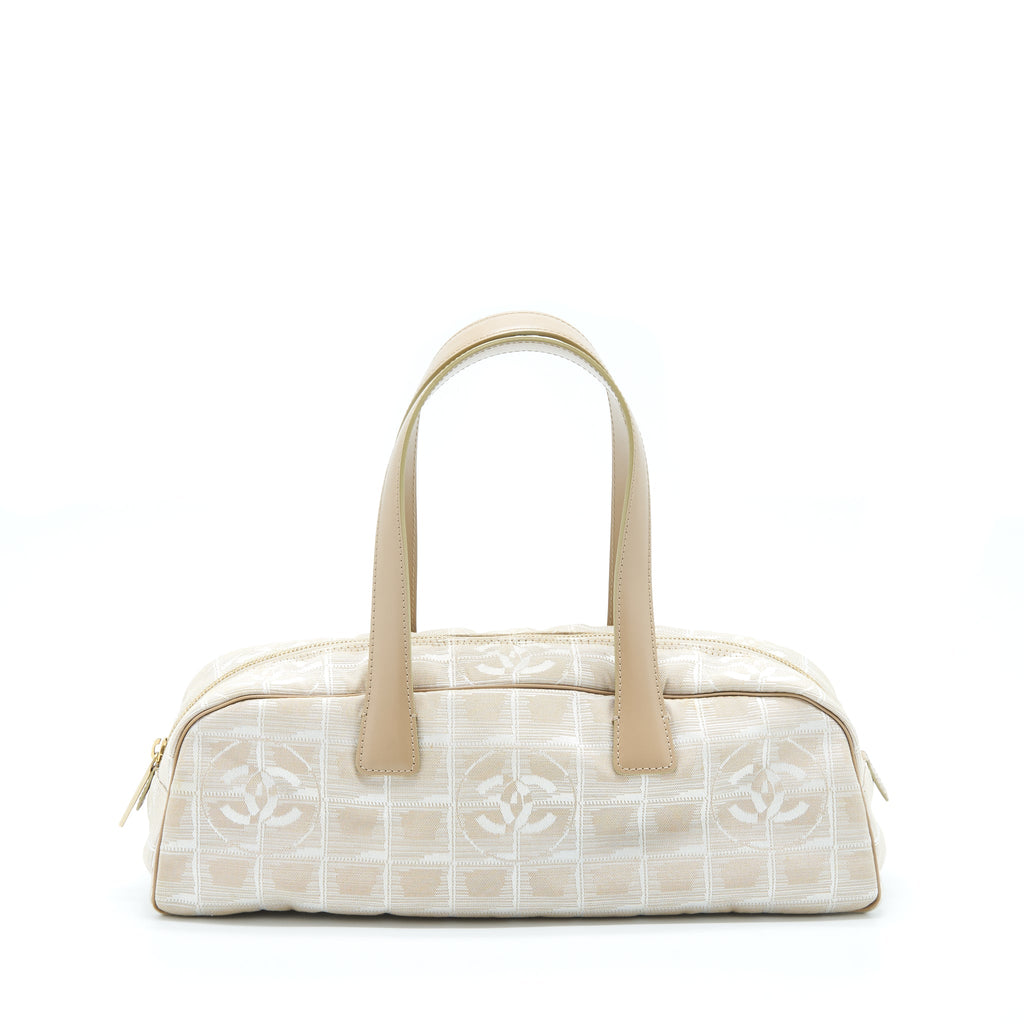 CHANEL VINTAGE TRAVEL LINE BOWLER BAG CANVAS AND LEATHER LGHW