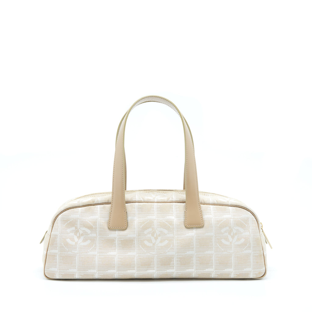 CHANEL VINTAGE TRAVEL LINE BOWLER BAG CANVAS AND LEATHER LGHW