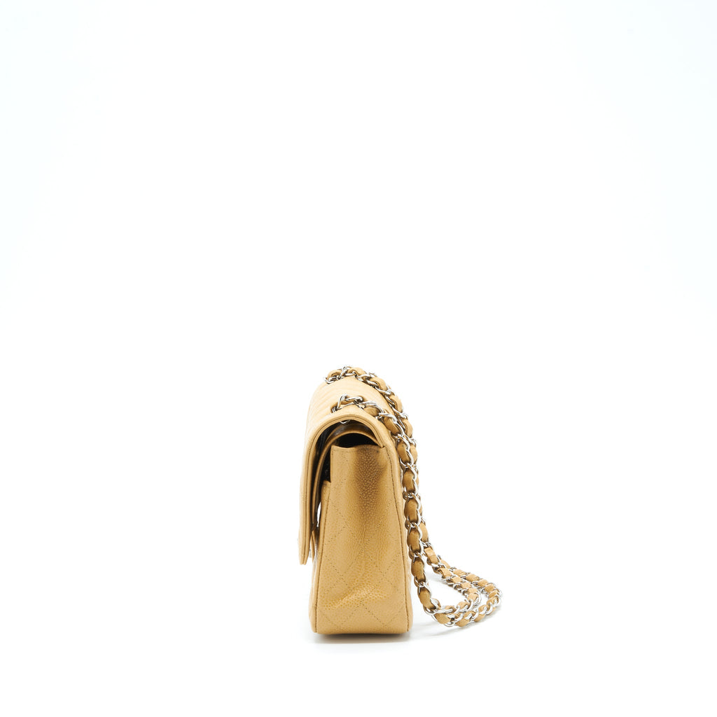 CHANEL MEDIUM CLASSIC DOUBLE FLAP BAG CAVIAR DARK BEIGE SHW