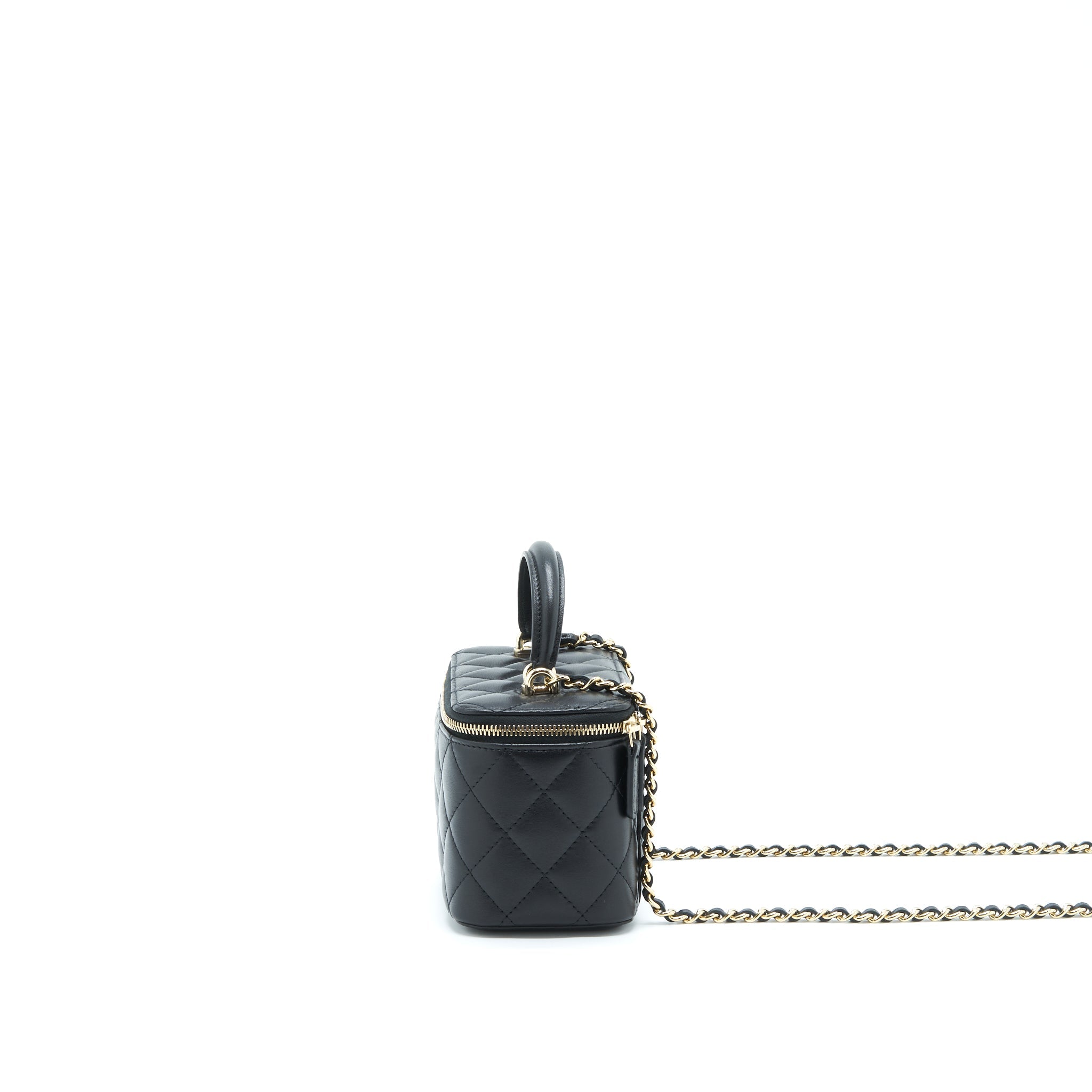 CHANEL 22A TOP HANDLE LONG VANITY WITH CHAIN LAMBSKIN BLACK LGHW