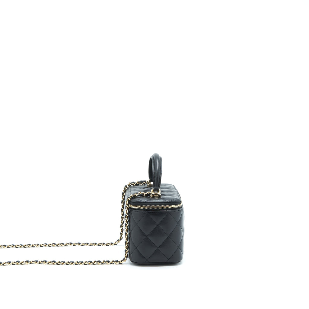 CHANEL 22A TOP HANDLE LONG VANITY WITH CHAIN LAMBSKIN BLACK LGHW