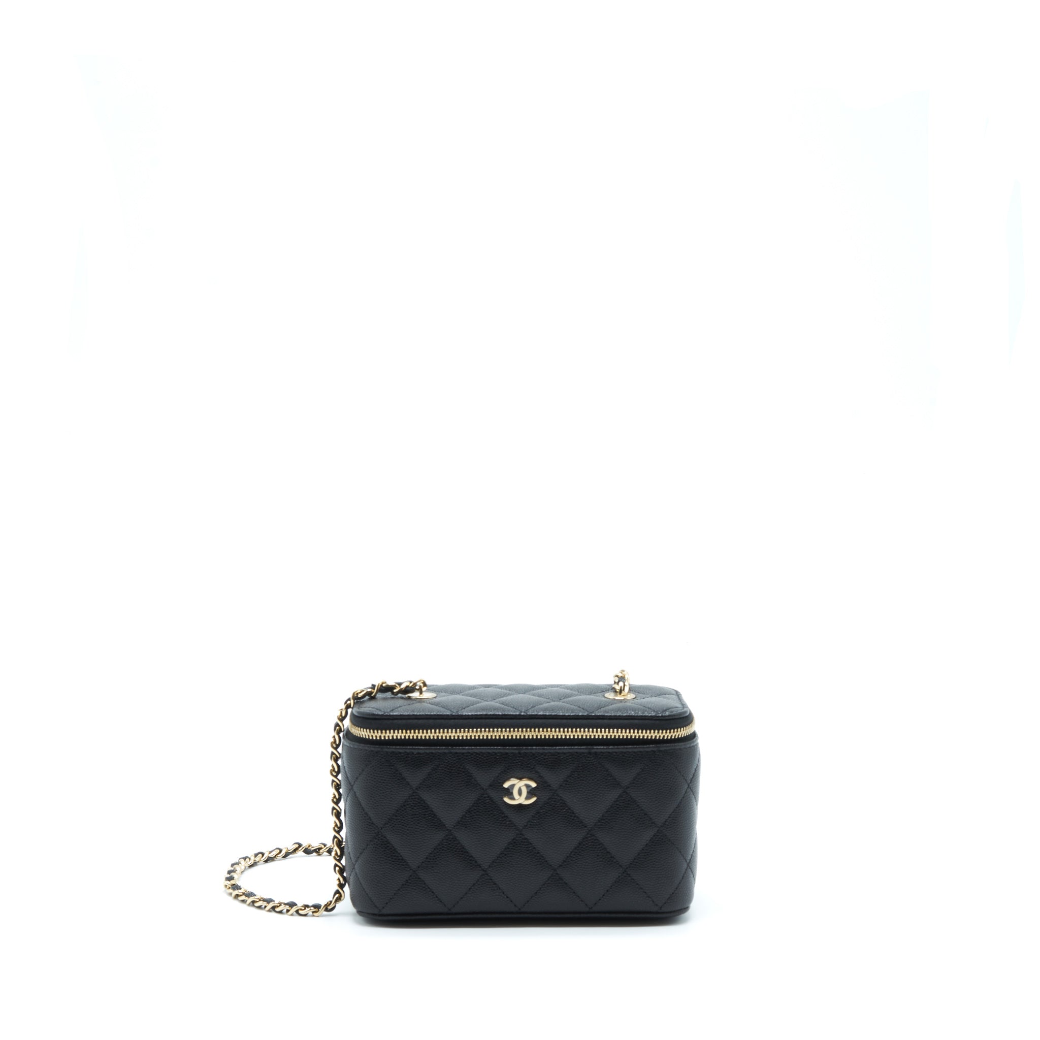 CHANEL 22S LONG VANITY WITH CHAIN CAVIAR BLACK LGHW