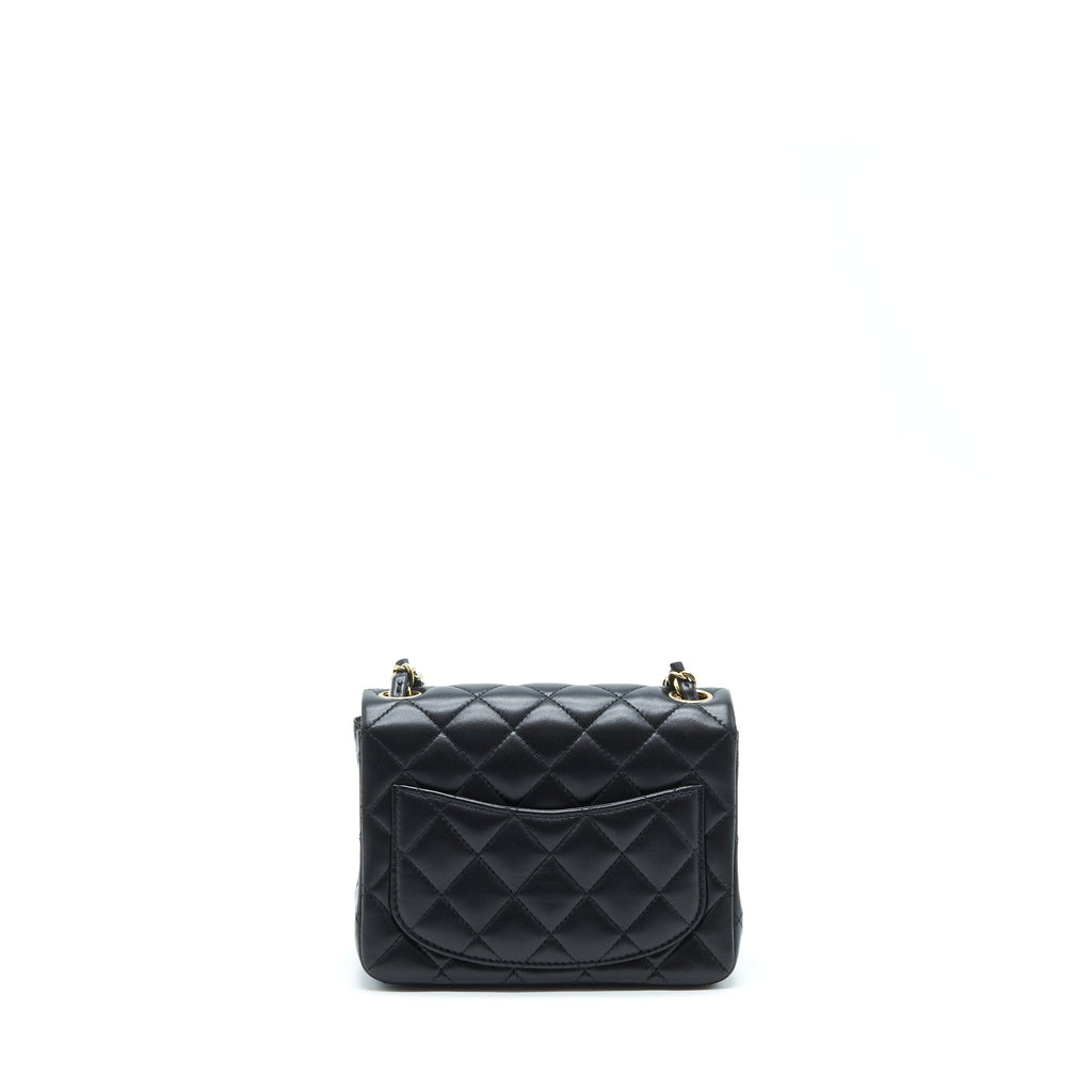 CHANEL MINI SQUARE FLAP BAG LAMBSKIN BLACK LGHW (MICROCHIP)