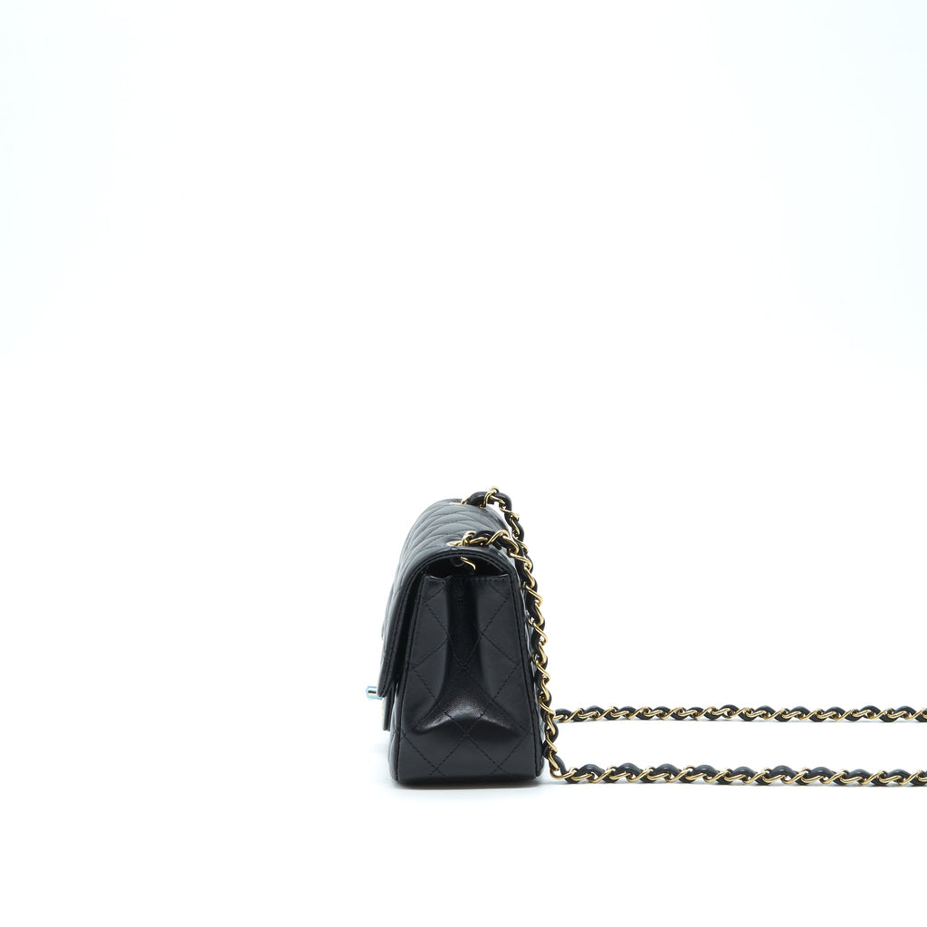 CHANEL MINI SQUARE FLAP BAG LAMBSKIN BLACK LGHW (MICROCHIP)