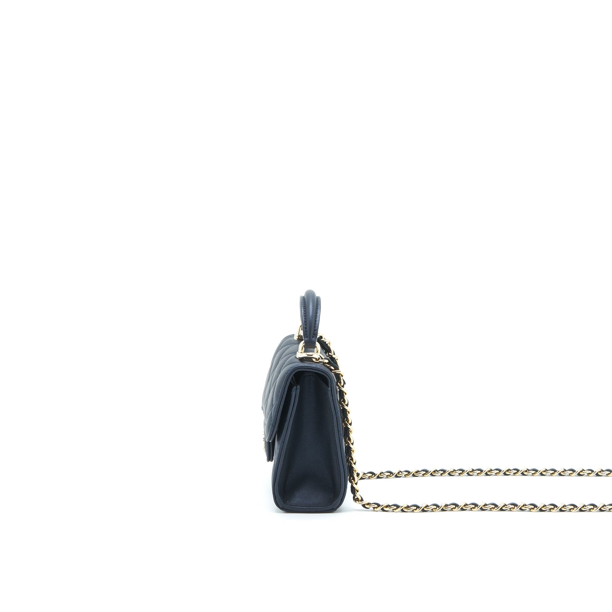 CHANEL 22S TOP HANDLE MINI FLAP BAG WITH CHAIN LAMBSKIN NAVY LGHW