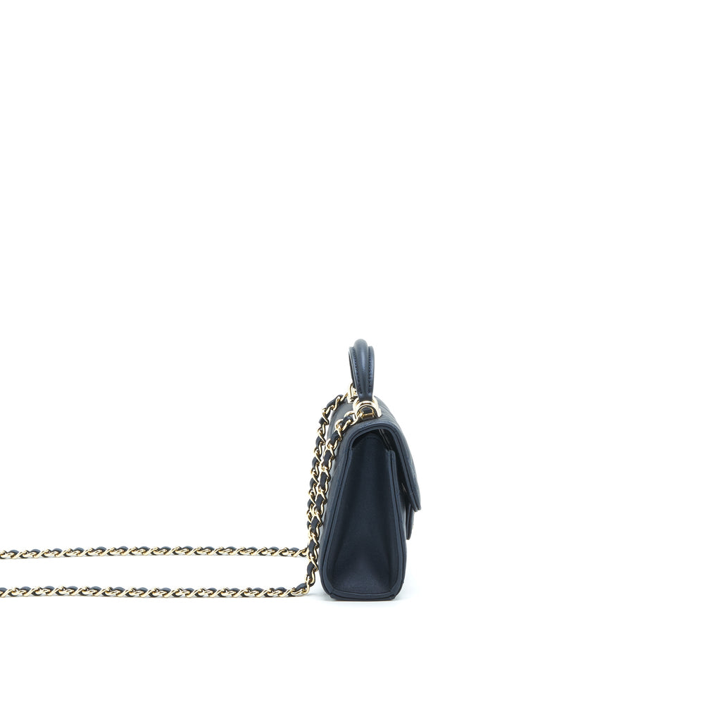 CHANEL 22S TOP HANDLE MINI FLAP BAG WITH CHAIN LAMBSKIN NAVY LGHW