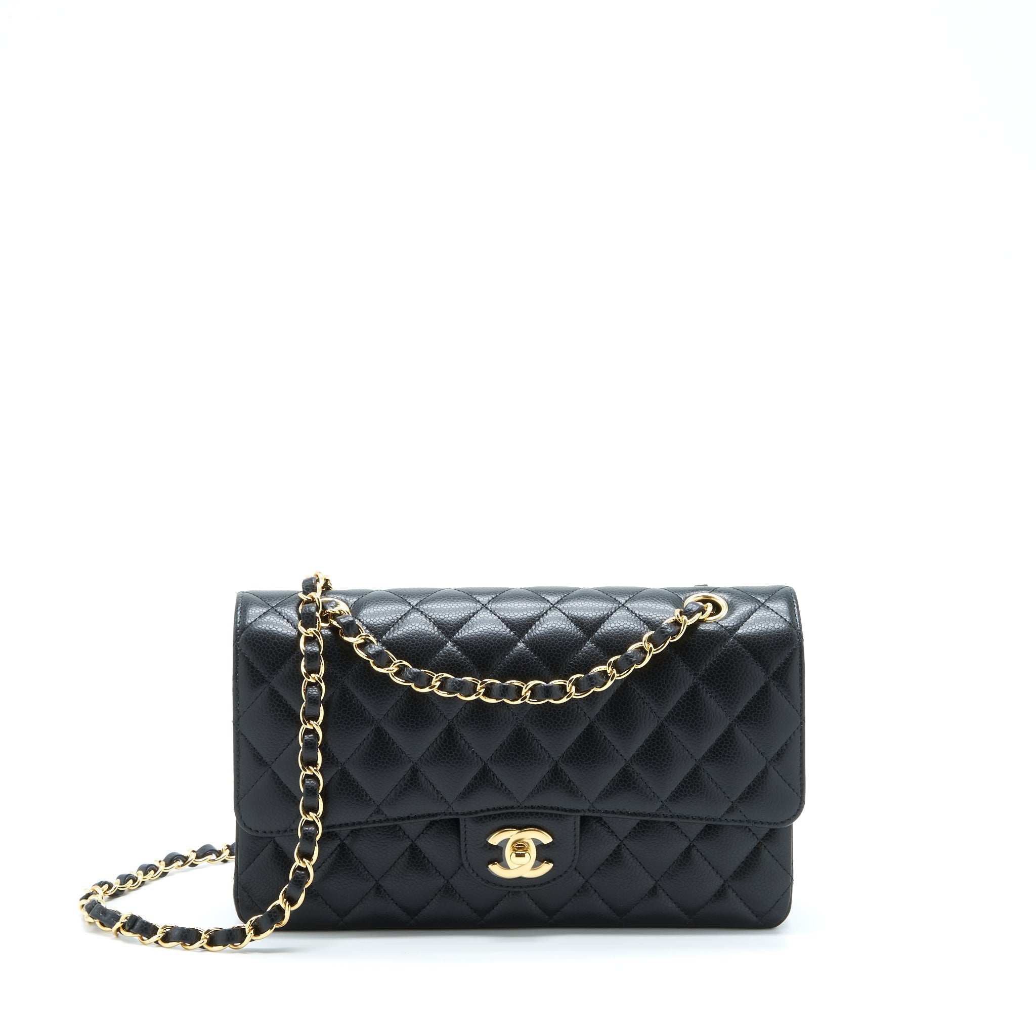 CHANEL MEDIUM CLASSIC DOUBLE FLAP BAG CAVIAR BLACK GHW (MICROCHIP)