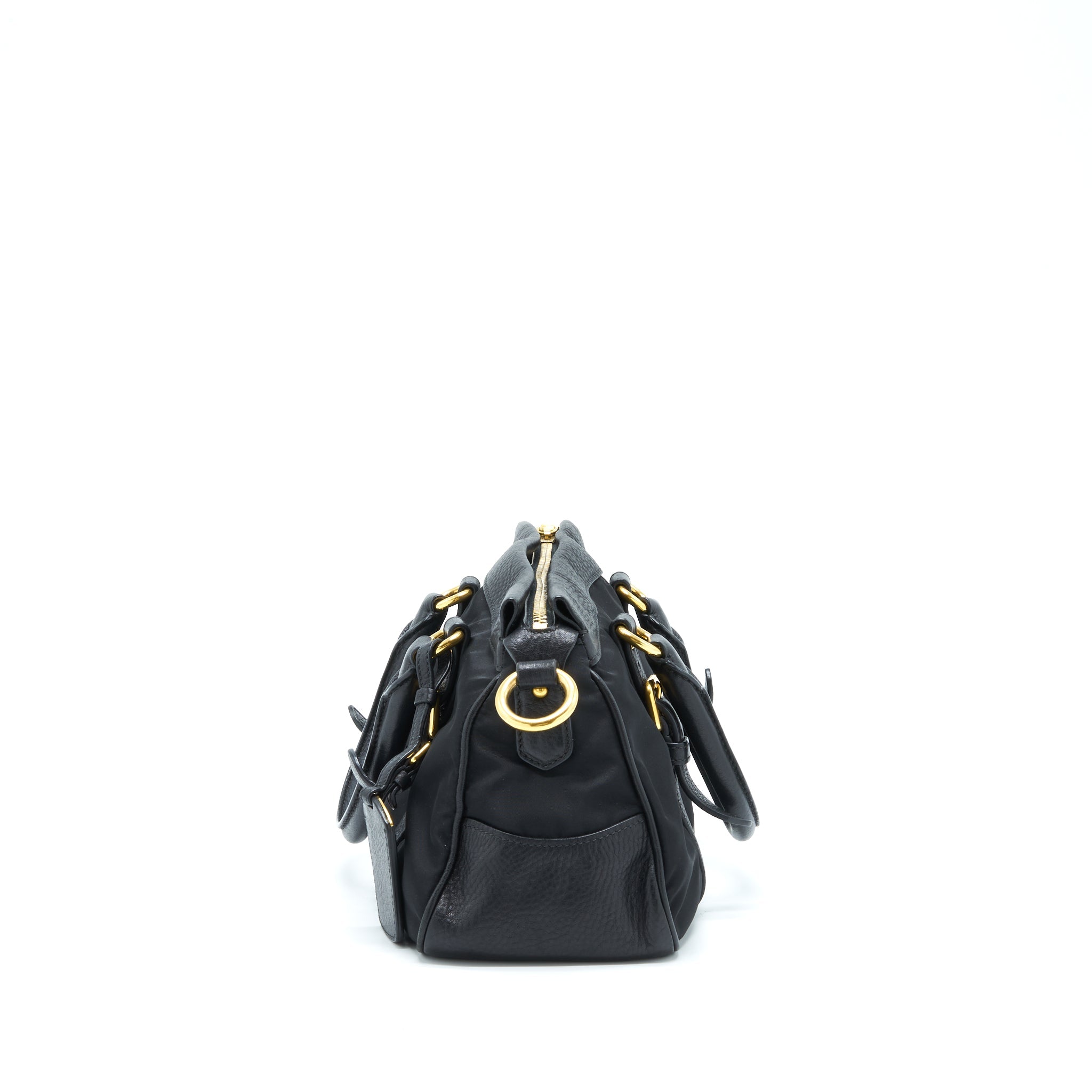 PRADA TESSUTO HANDLE BAG NYLON AND LEATHER BLACK GHW