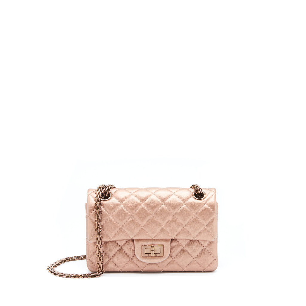 CHANEL MINI 2.55 REISSUE FLAP BAG CALFSKIN METALLIC PINK (MICROCHIP)