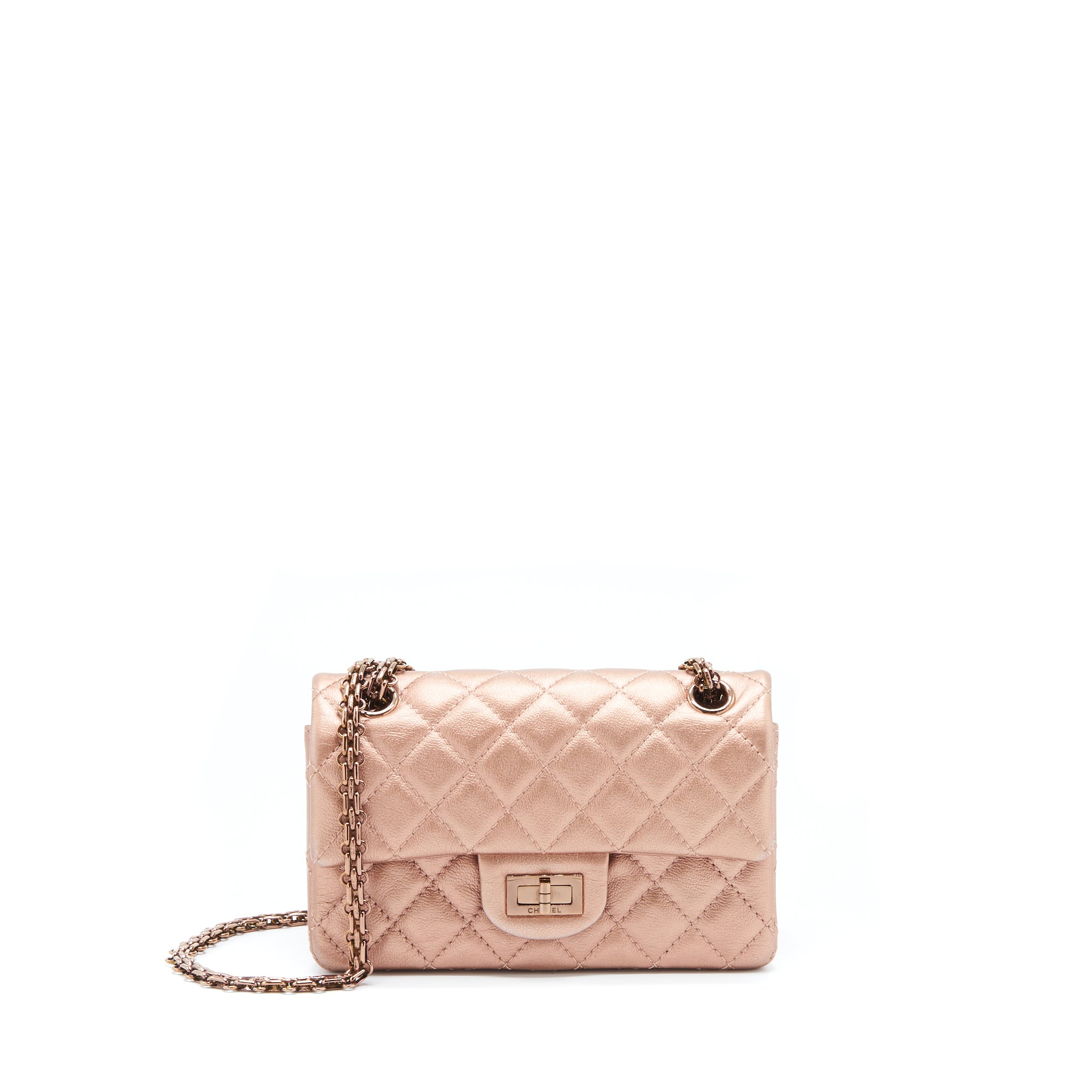 CHANEL MINI 2.55 REISSUE FLAP BAG CALFSKIN METALLIC PINK (MICROCHIP)