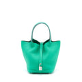 HERMES PICOTIN LOCK 18 TOUCH BAG CLEMENCE WITH ALLIGATOR HANDLE MENTHE/VERT JADE SHW