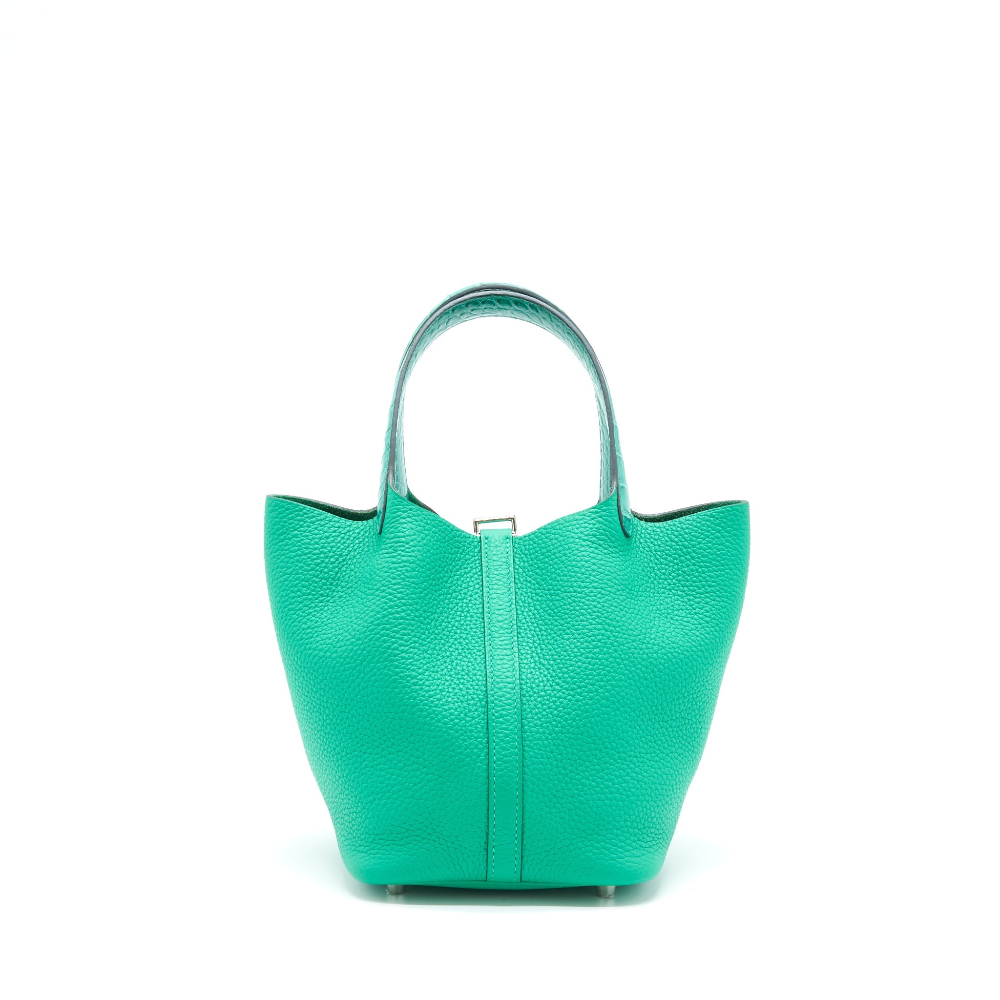 HERMES PICOTIN LOCK 18 TOUCH BAG CLEMENCE WITH ALLIGATOR HANDLE MENTHE/VERT JADE SHW