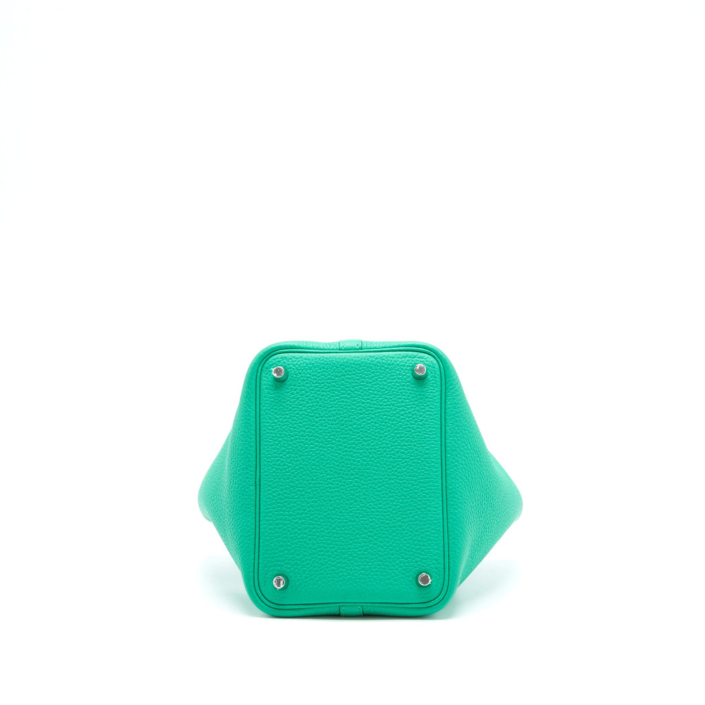 HERMES PICOTIN LOCK 18 TOUCH BAG CLEMENCE WITH ALLIGATOR HANDLE MENTHE/VERT JADE SHW
