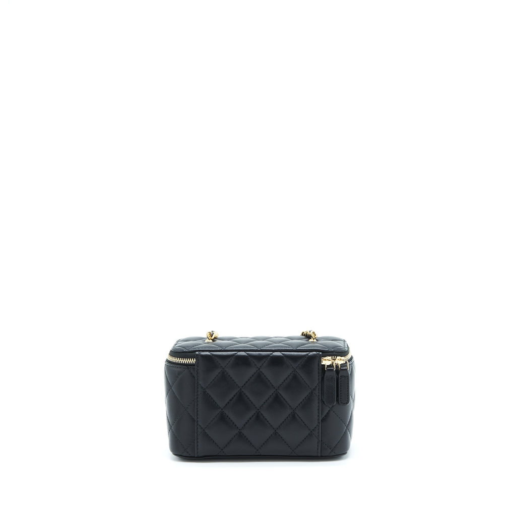 CHANEL 22S PEARL CRUSH LONG VANITY WITH CHAIN LAMBSKIN BLACK GHW