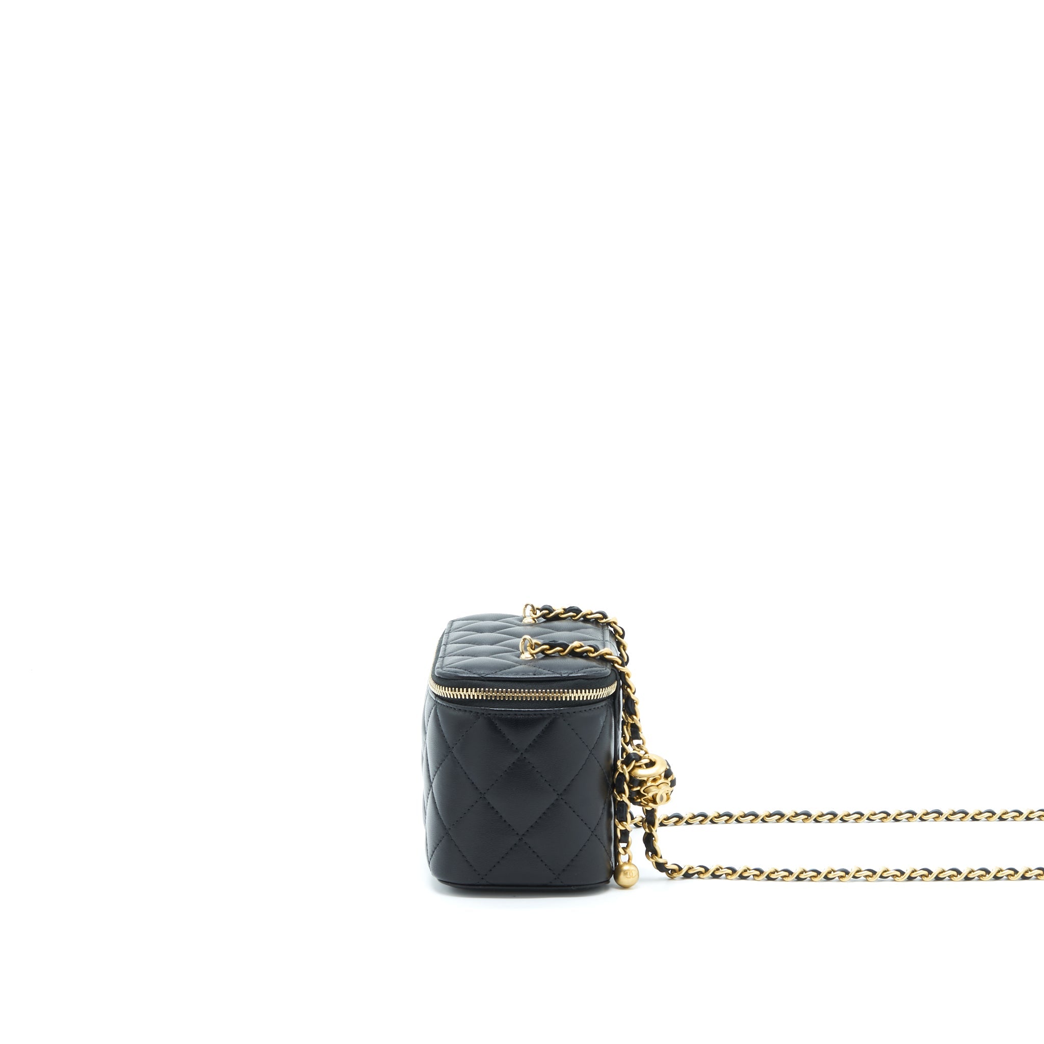 CHANEL 22S PEARL CRUSH LONG VANITY WITH CHAIN LAMBSKIN BLACK GHW