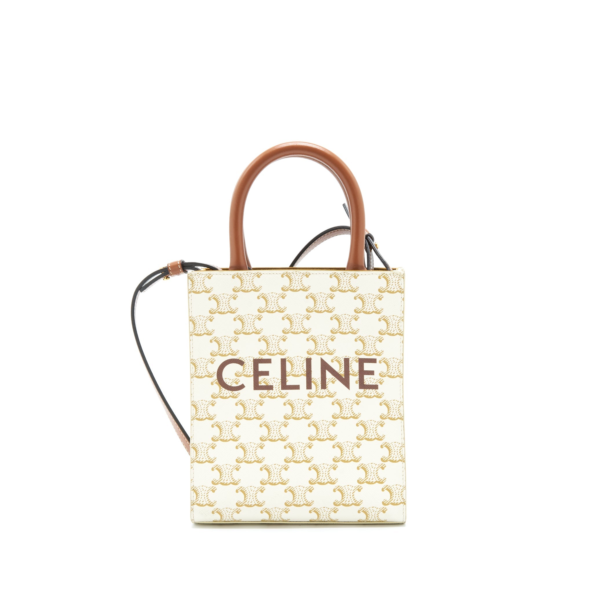CELINE MINI VERTICAL TOTE CABAS IN TRIOMPHE CANVAS/CALFSKIN WHITE