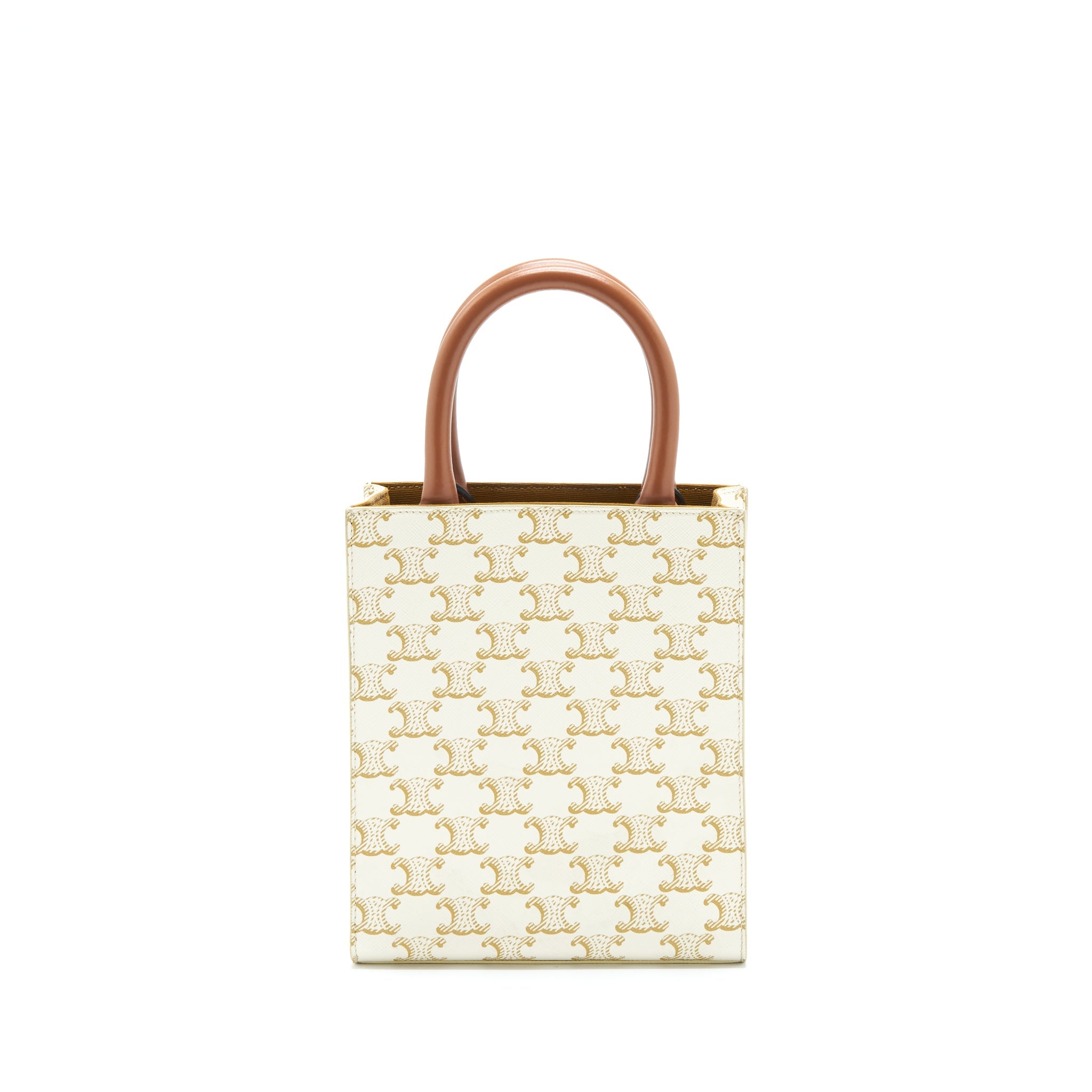 CELINE MINI VERTICAL TOTE CABAS IN TRIOMPHE CANVAS/CALFSKIN WHITE