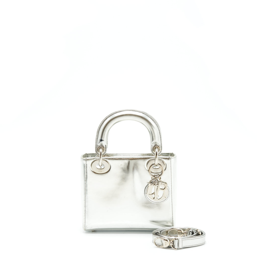 DIOR MINI LADY DIOR METALLIC SILVER SHW