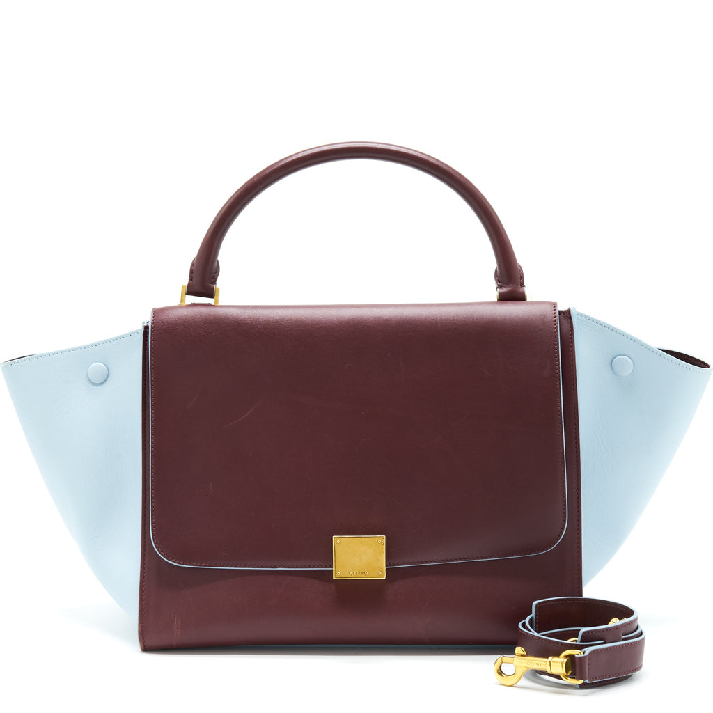 CELINE TRAPEZE BAG BURGUNDY / LIGHT BLUE GHW