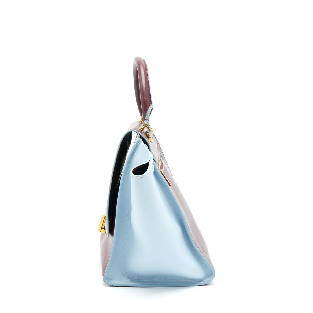 CELINE TRAPEZE BAG BURGUNDY / LIGHT BLUE GHW