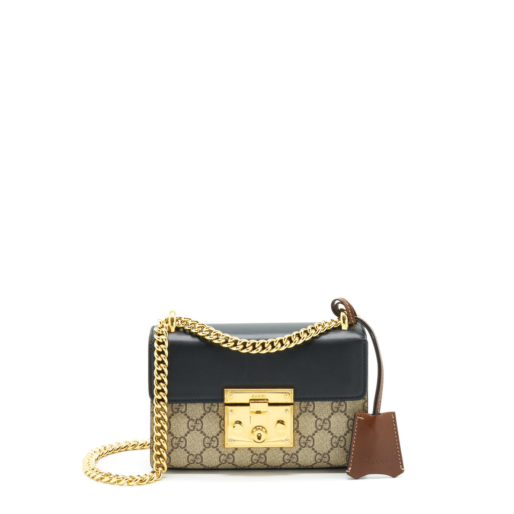 GUCCI SMALL PADLOCK SHOULDER BAG GG SUPREME CANVAS / BLACK GHW