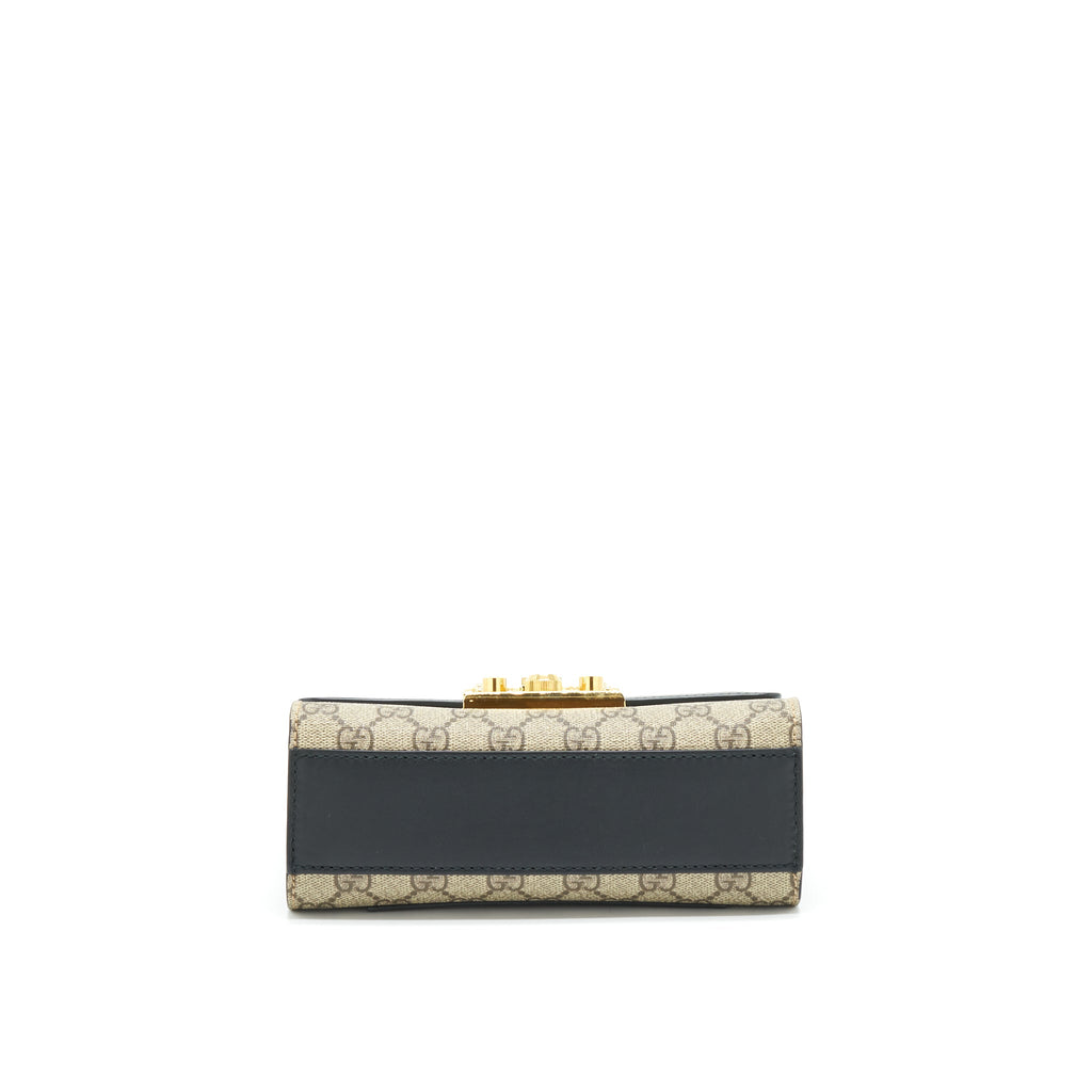 GUCCI SMALL PADLOCK SHOULDER BAG GG SUPREME CANVAS / BLACK GHW