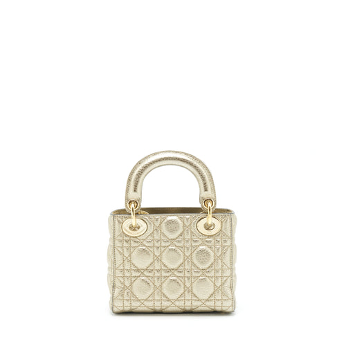 DIOR MINI LADY DIOR SUPPLE GRAINED CALFSKIN METALLIC GOLD LGHW