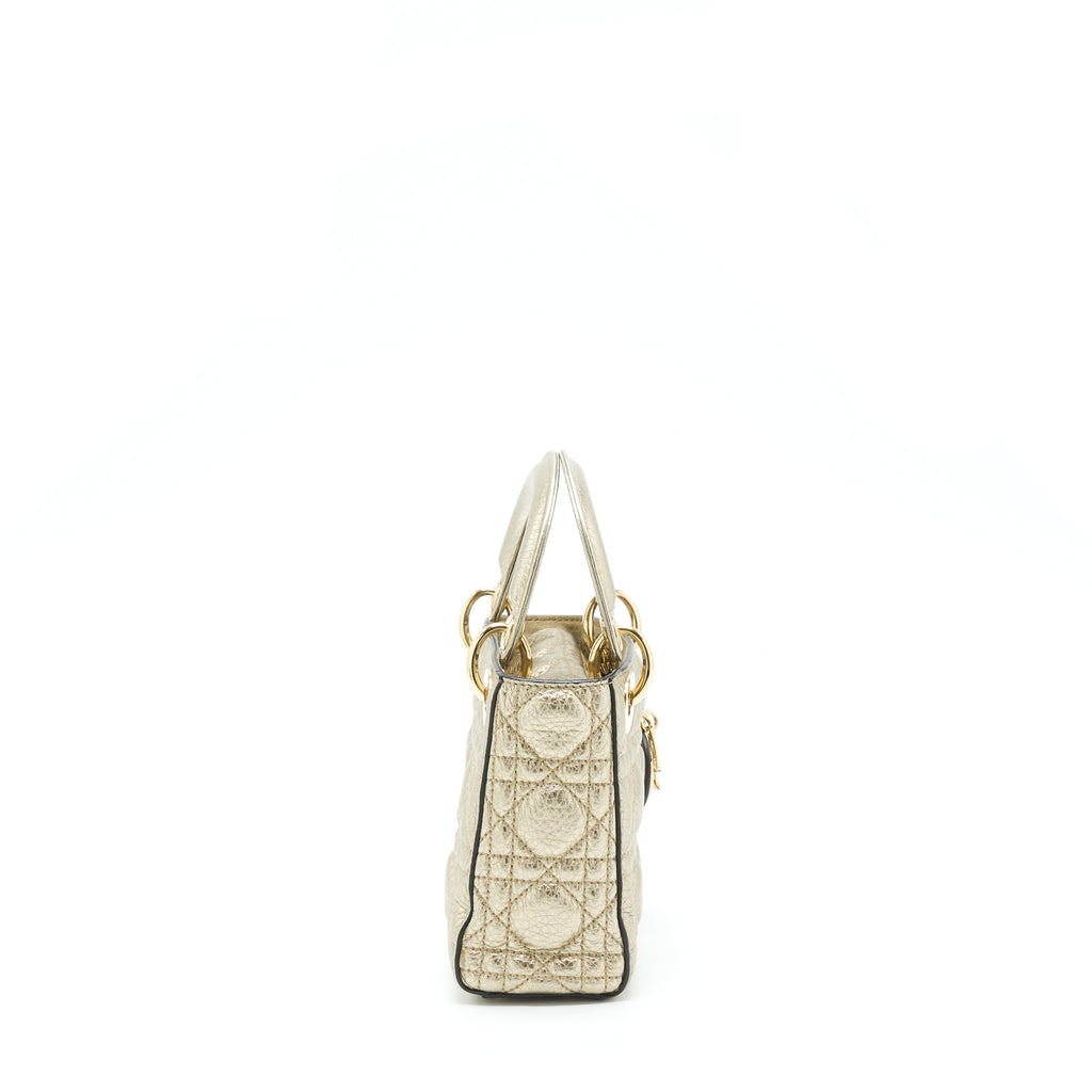 DIOR MINI LADY DIOR SUPPLE GRAINED CALFSKIN METALLIC GOLD LGHW