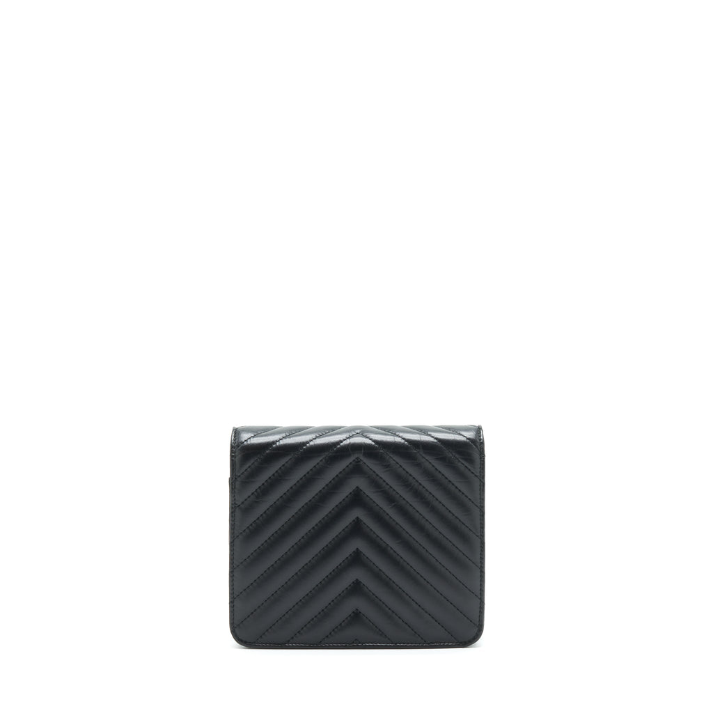 CHANEL 2.55 SQUARE WALLET ON CHAIN CHEVRON CALFSKIN SO BLACK