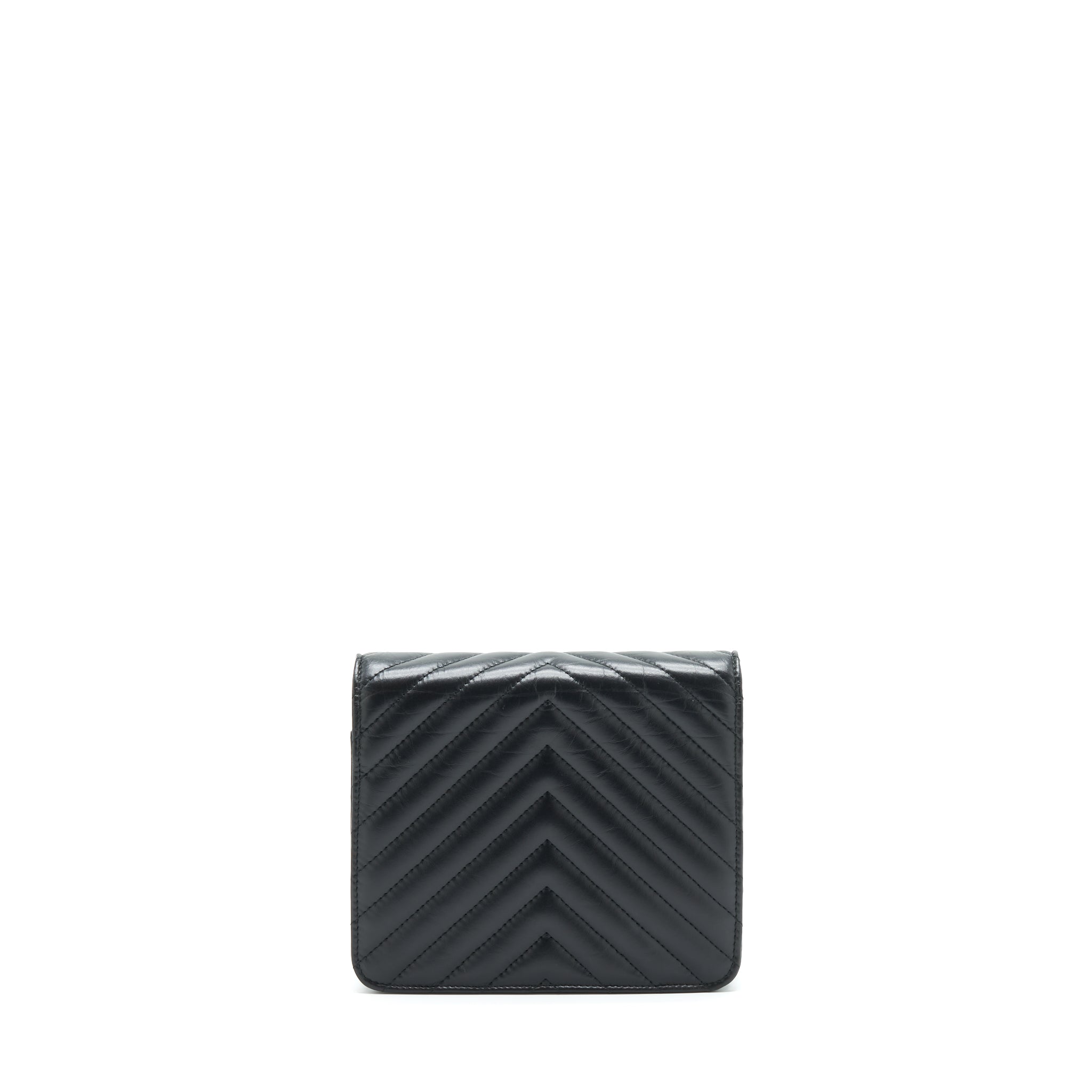 CHANEL 2.55 SQUARE WALLET ON CHAIN CHEVRON CALFSKIN SO BLACK
