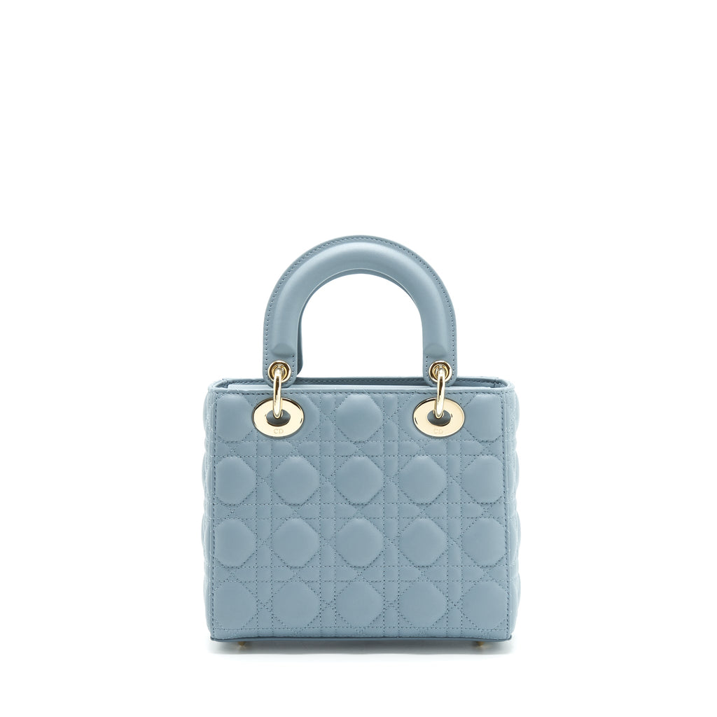 DIOR SMALL LADY DIOR LAMBSKIN CLOUD BLUE M81B LIGHT GOLD AND ENAMEL HARDWARE