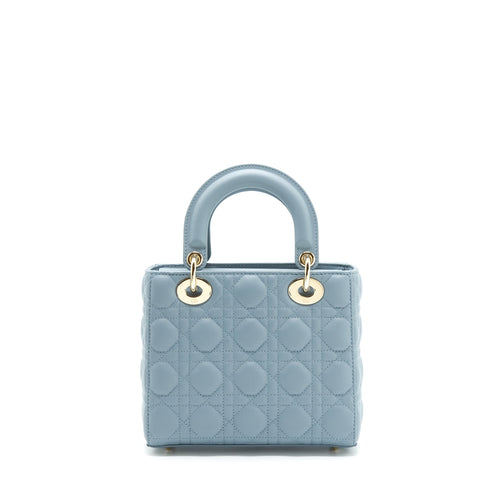 DIOR SMALL LADY DIOR LAMBSKIN CLOUD BLUE M81B LIGHT GOLD AND ENAMEL HARDWARE