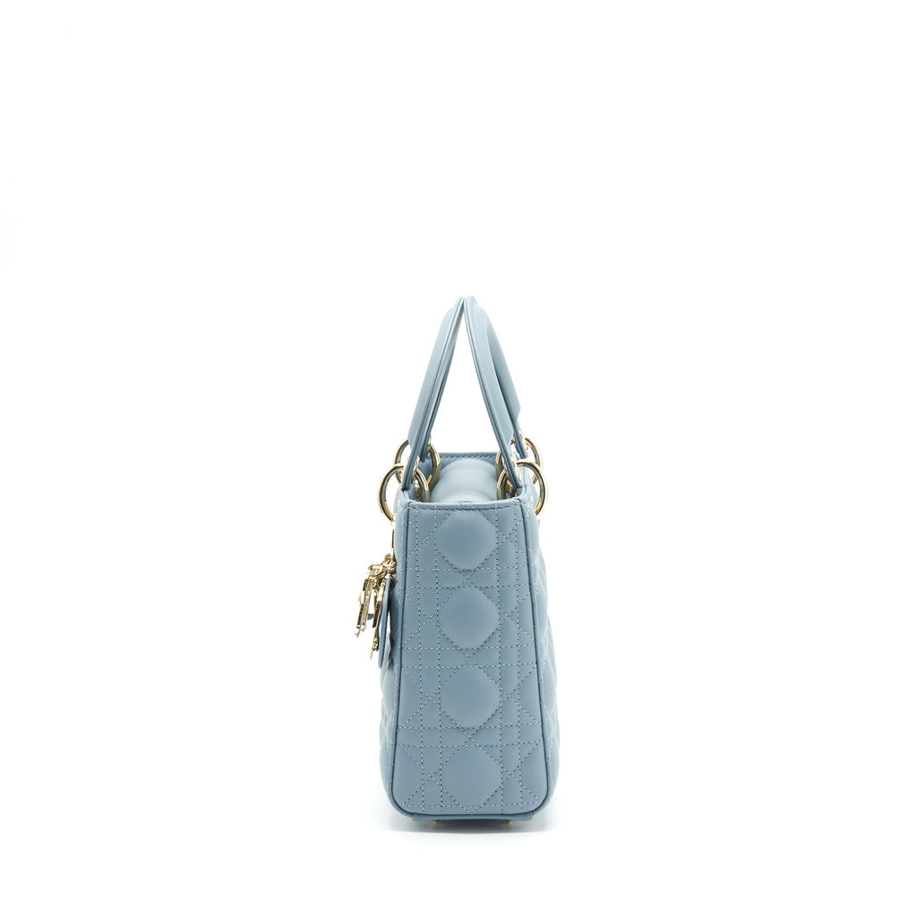 DIOR SMALL LADY DIOR LAMBSKIN CLOUD BLUE M81B LIGHT GOLD AND ENAMEL HARDWARE