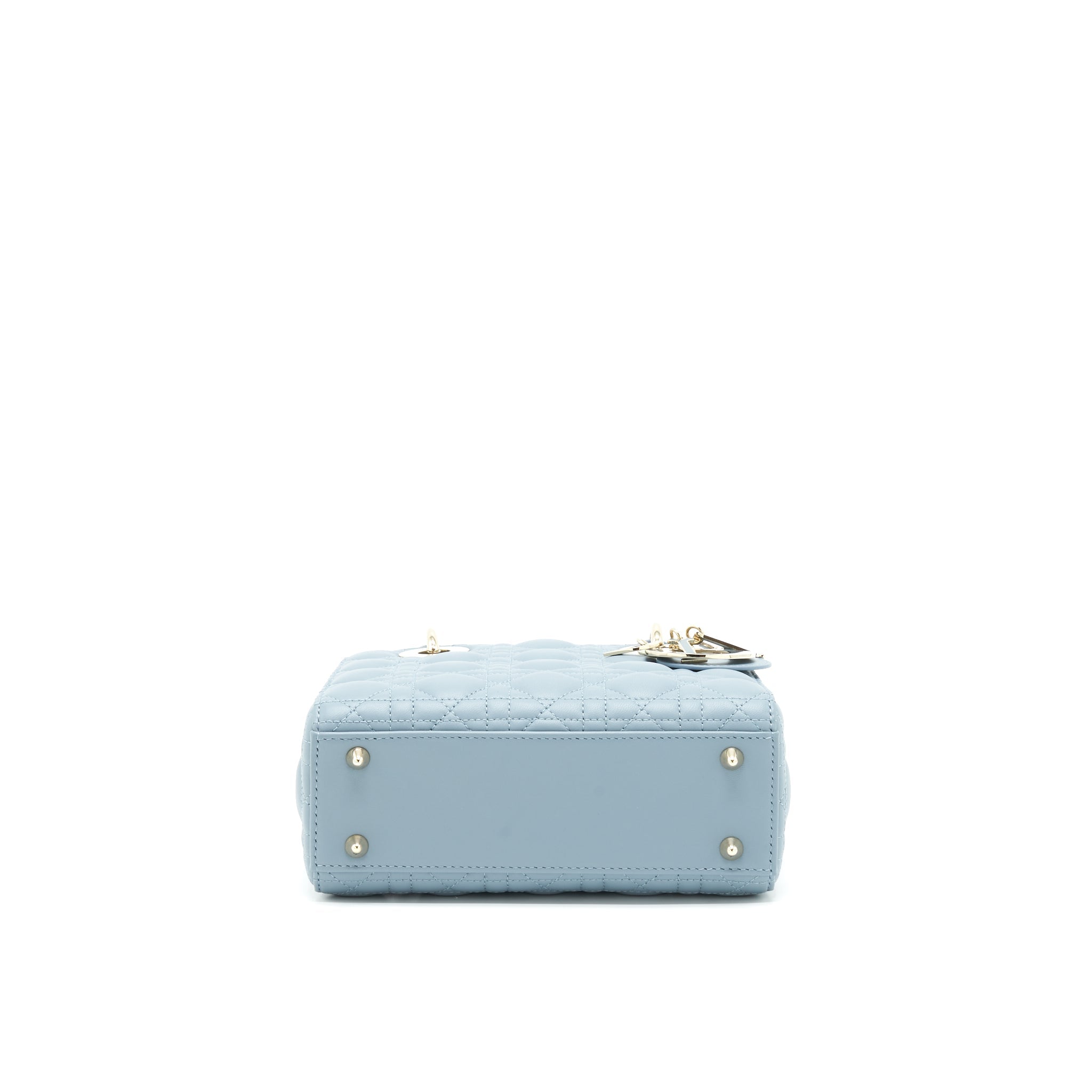 DIOR SMALL LADY DIOR LAMBSKIN CLOUD BLUE M81B LIGHT GOLD AND ENAMEL HARDWARE