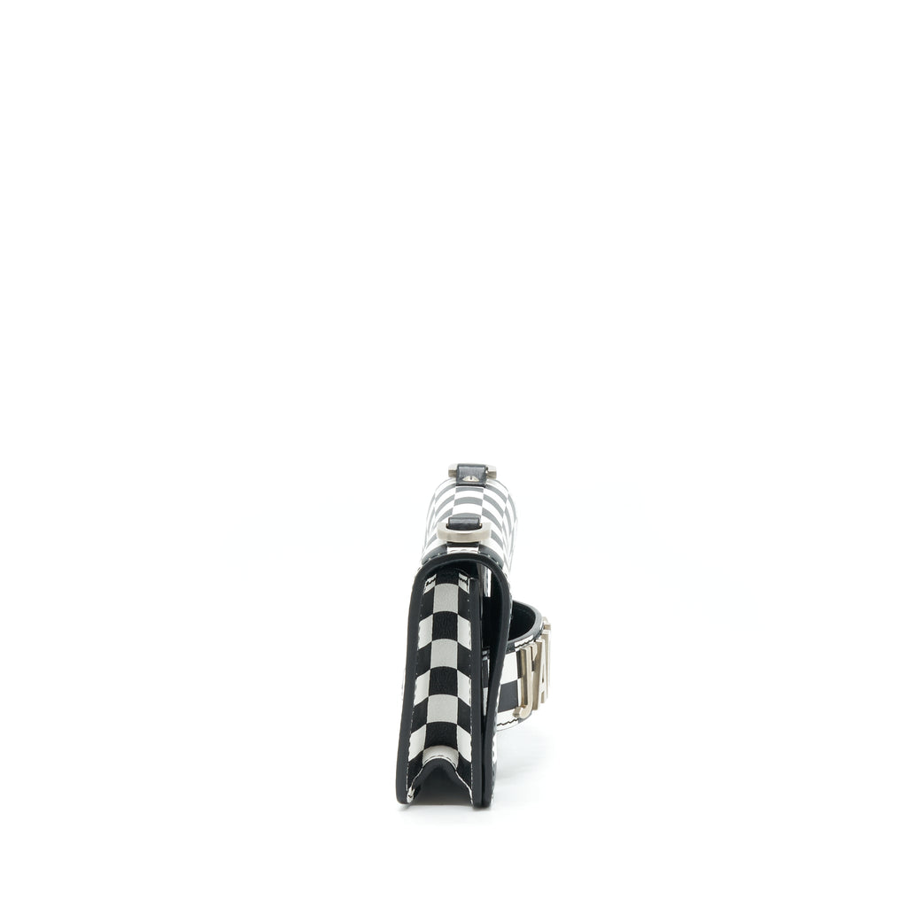 DIOR MINI J’ADIOR FLAP BAG BLACK/ WHITE WITH WIDE SHOULDER STRAP SHW