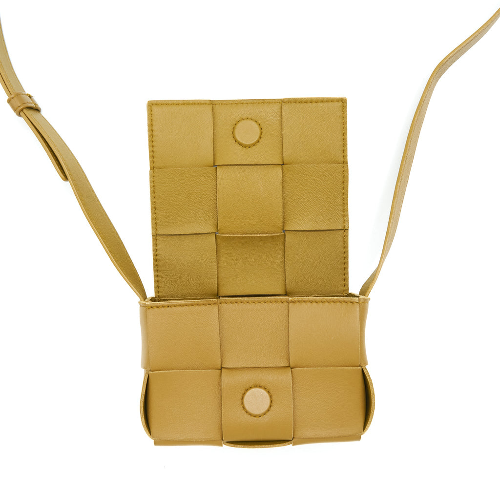 BOTTEGA VENETTA MINI CASSETTE CROSSBODY BAG OLIVE BROWN LGHW