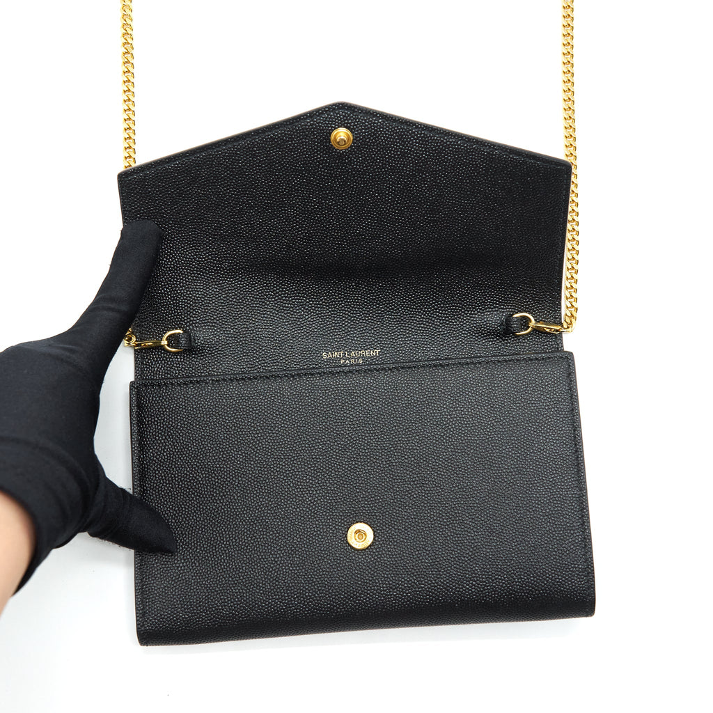 SAINT LAURENT/YSL ENVELOP SMALL CROSSBODY BAG GRAINED CALFSKIN BLACK GHW