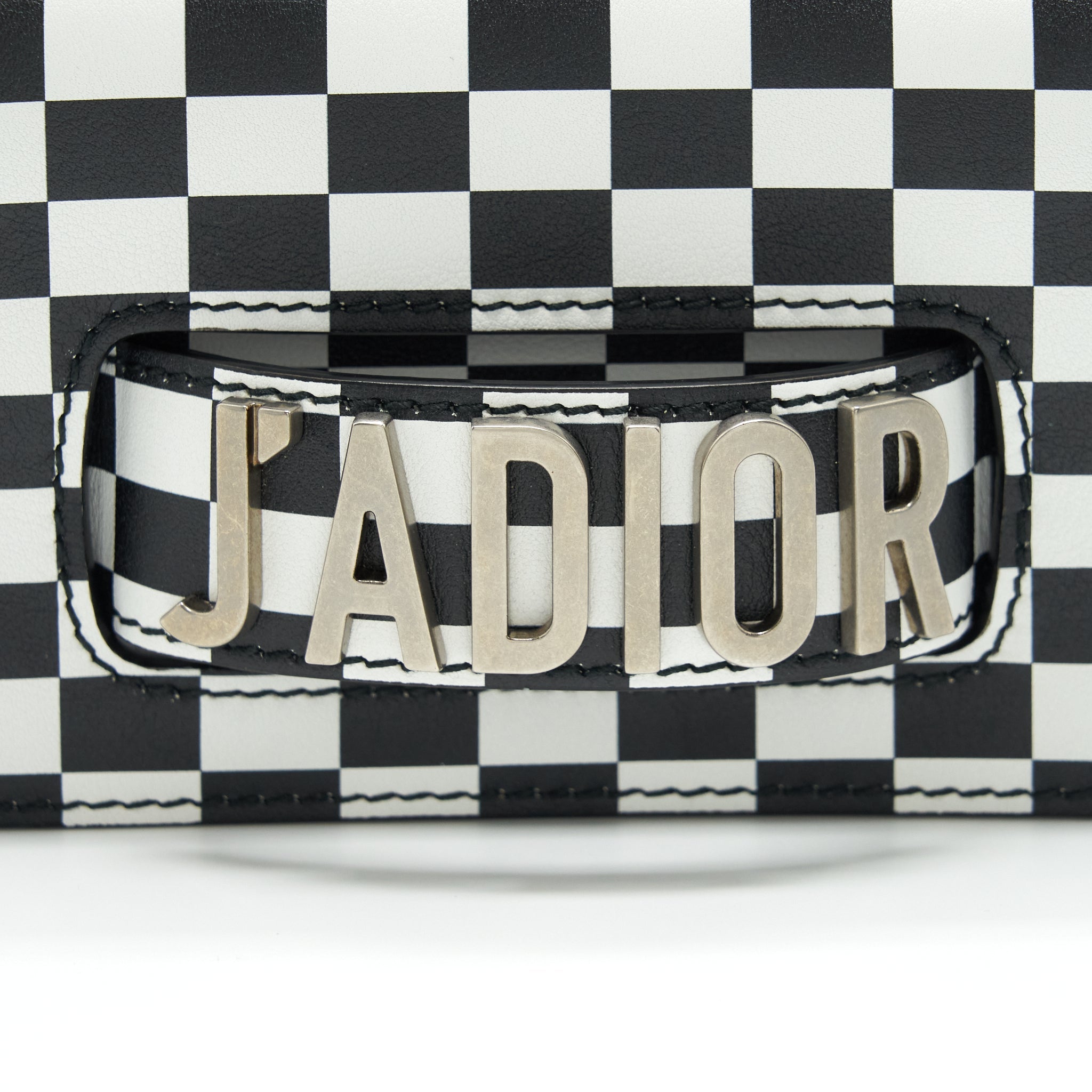 DIOR MINI J’ADIOR FLAP BAG BLACK/ WHITE WITH WIDE SHOULDER STRAP SHW