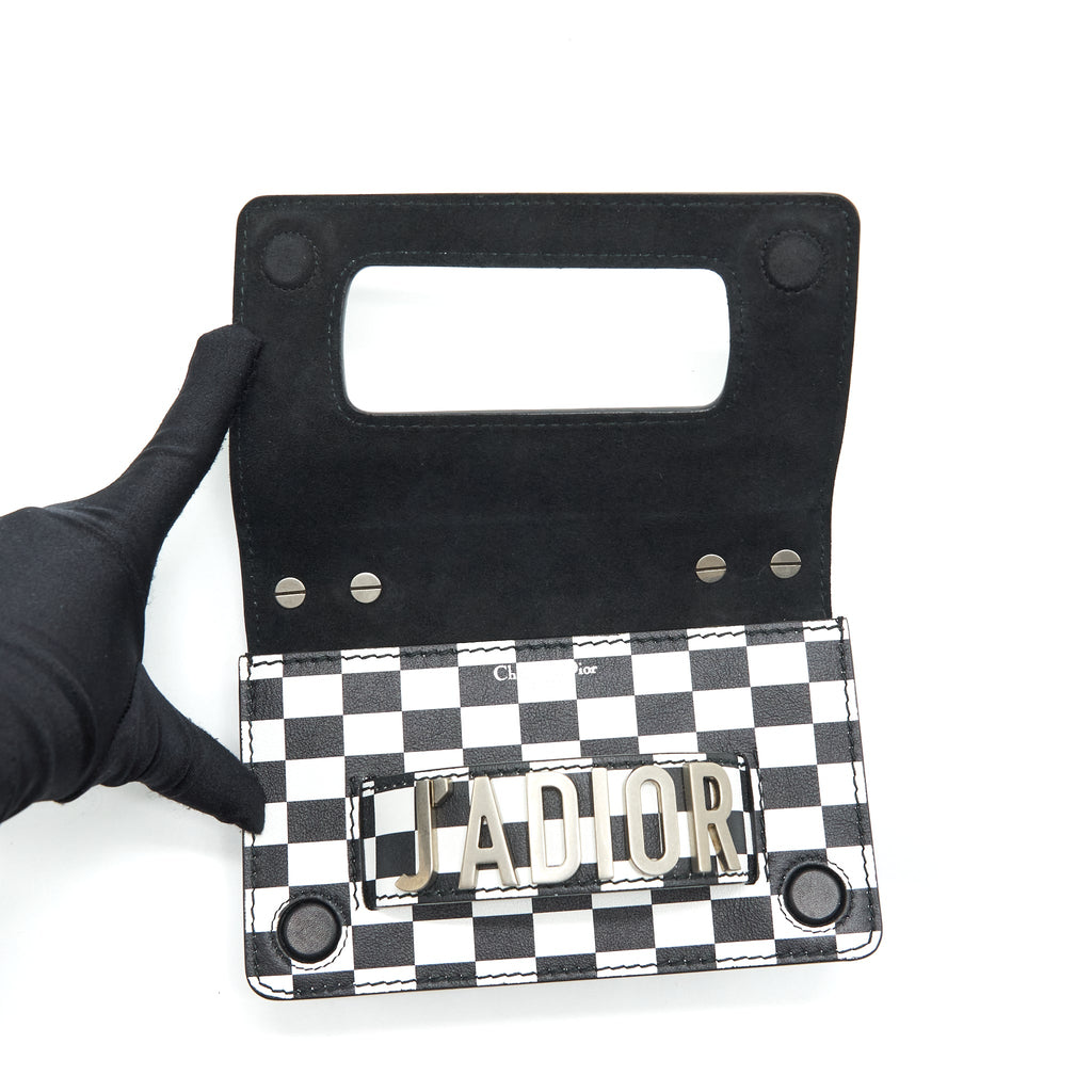 DIOR MINI J’ADIOR FLAP BAG BLACK/ WHITE WITH WIDE SHOULDER STRAP SHW