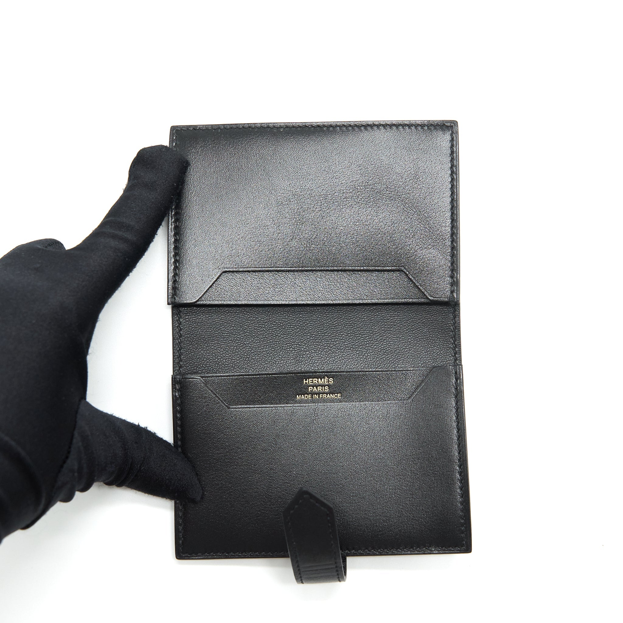 HERMES BEARN CARD HOLDER BOX CALFSKIN BLACK GHW