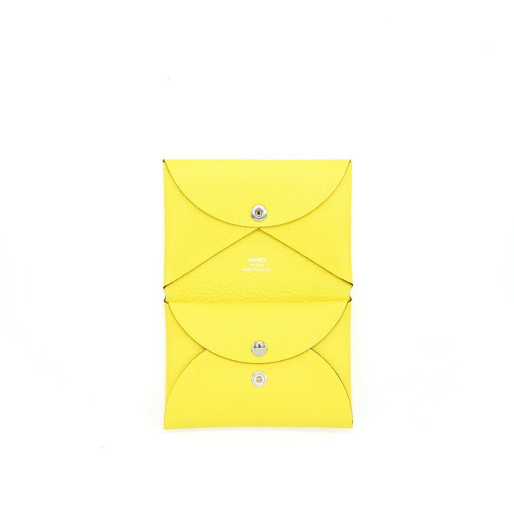 HERMES CALVI DUO CARD HOLDER CHÈVRE MYSORE JAYNE CITRON SHW