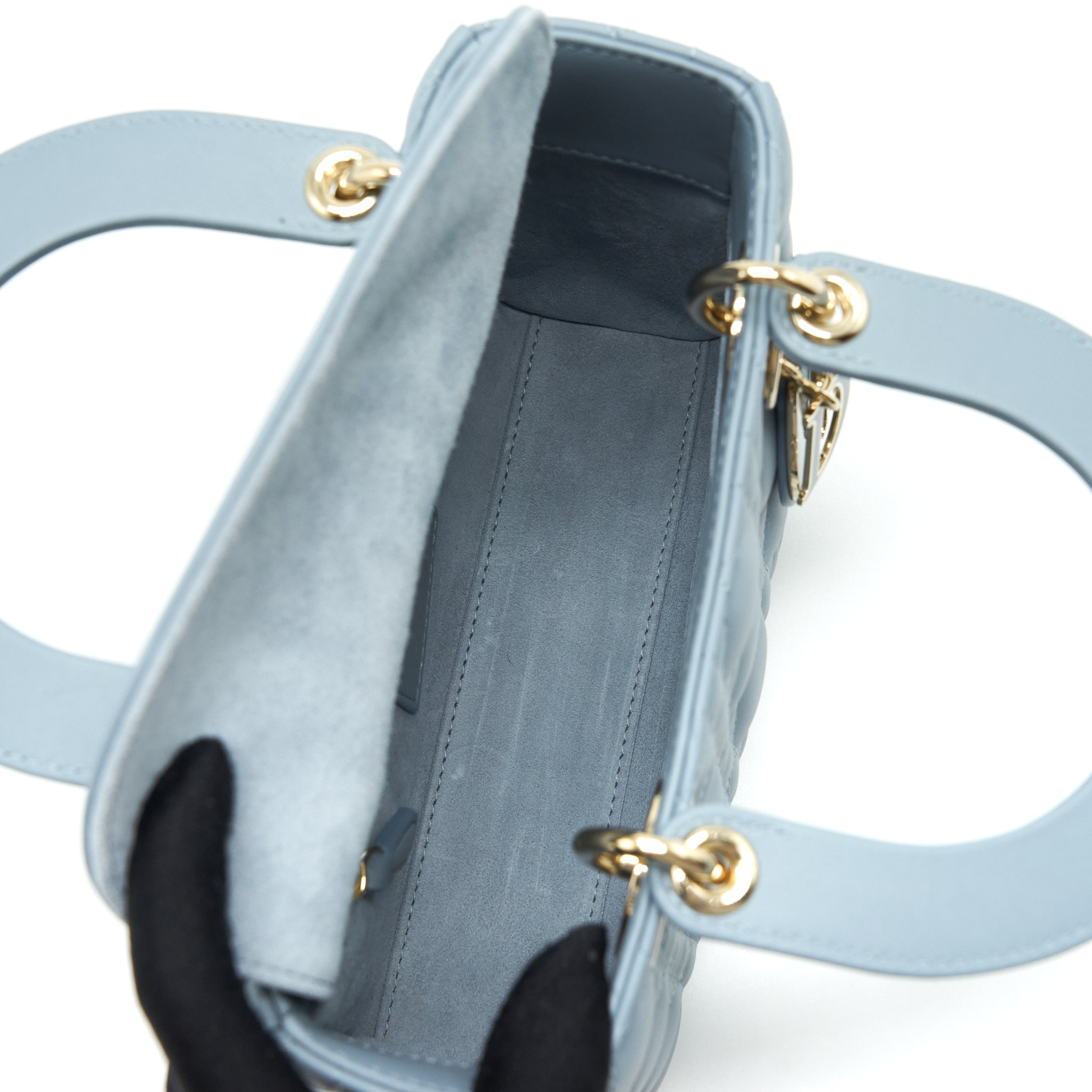 DIOR SMALL LADY DIOR LAMBSKIN CLOUD BLUE M81B LIGHT GOLD AND ENAMEL HARDWARE