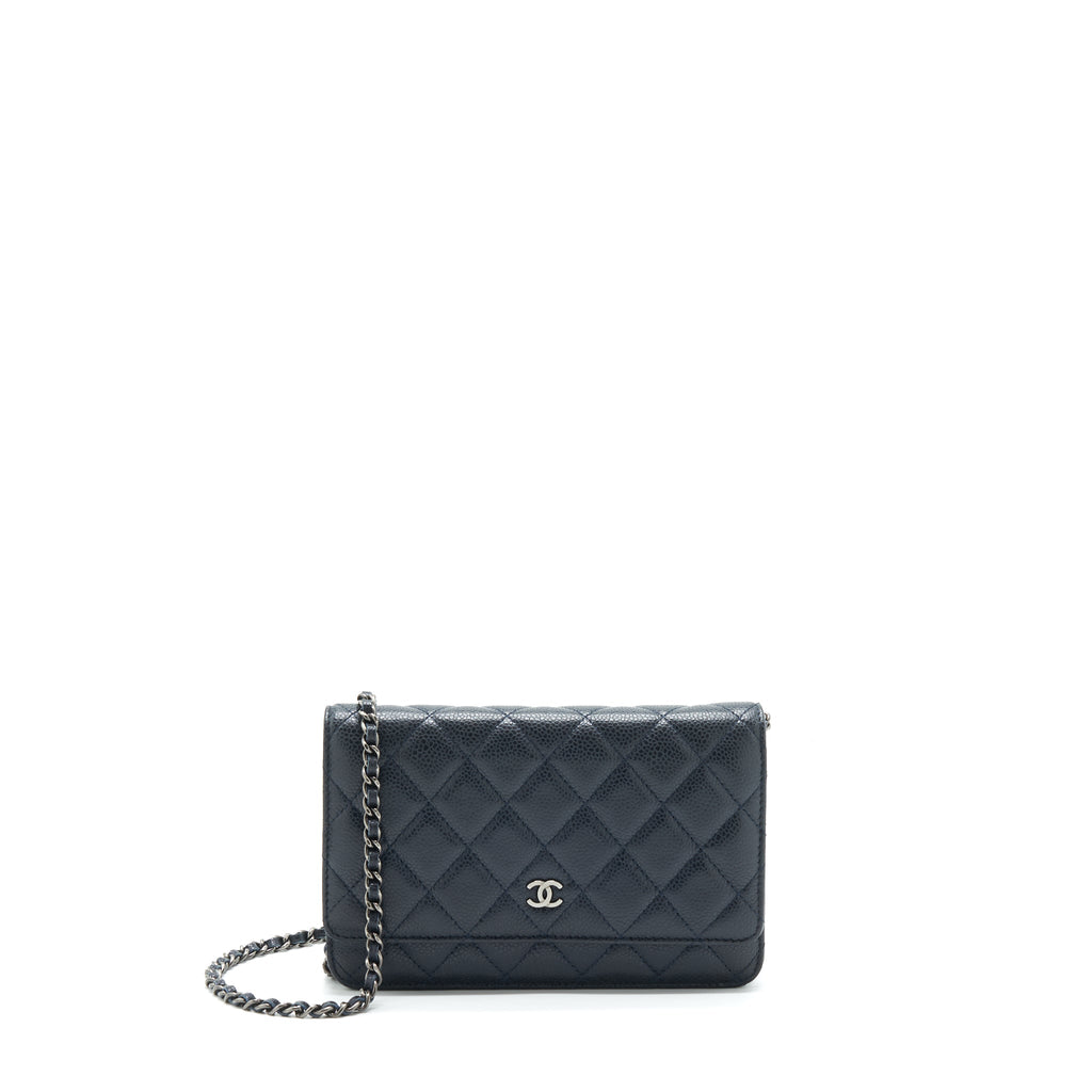 CHANEL CLASSIC WALLET ON CHAIN CAVIAR NAVY RUTHENIUM HARDWARE